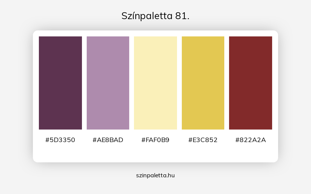 Színpaletta 81. - Színpaletta a következő címkékkel: lila, piros, sárga, meleg színek, hideg színek, piros és sárga, sárga és lila, sárga különböző árnyalatai, lila különböző árnyalatai, tört színek, tört sárga,  színpaletta. - szinpaletta.hu
